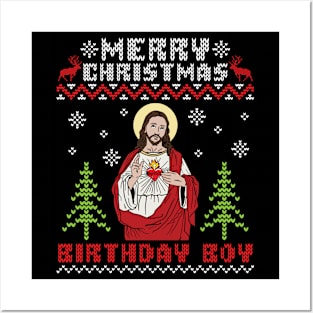 Snow Noel Trees Sweater Jesus Merry Christmas Birthday Boy Posters and Art